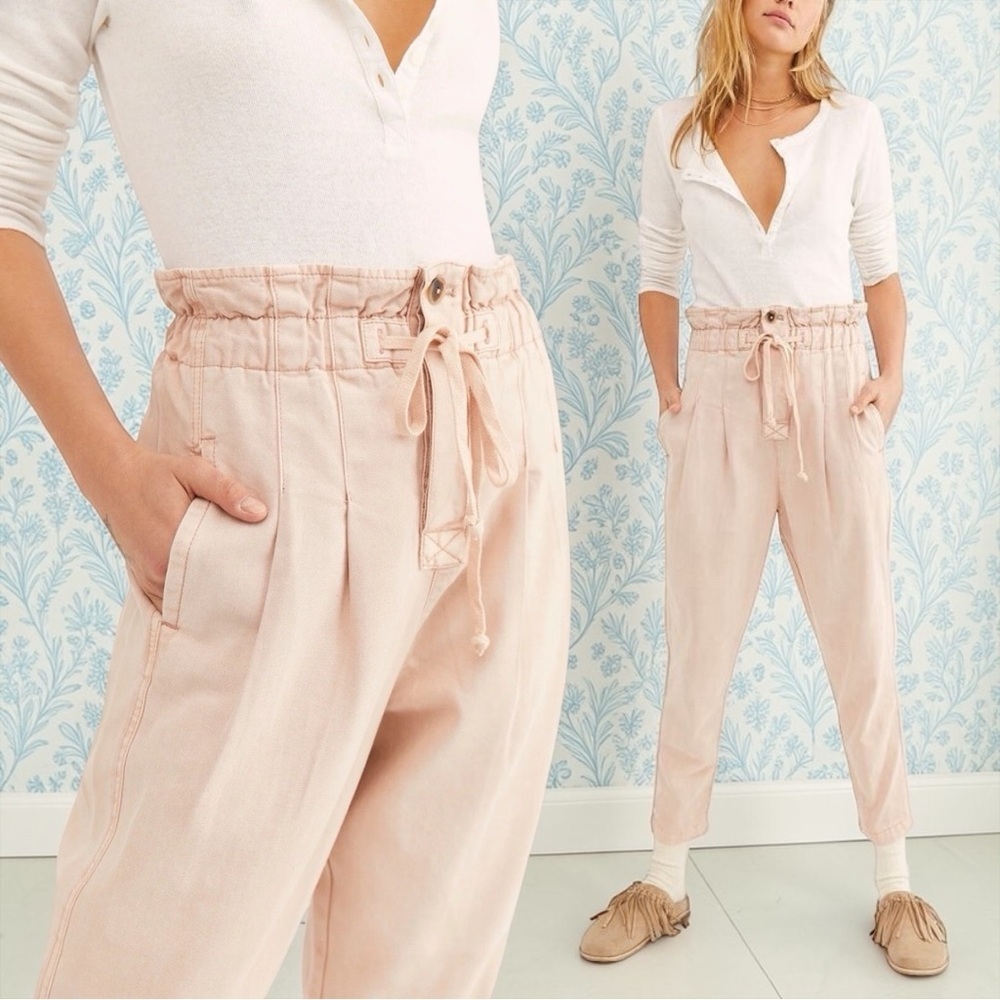 NWOT Free People Women’s  Blush Pink  Margate Paperbag Pleated Trouser Large